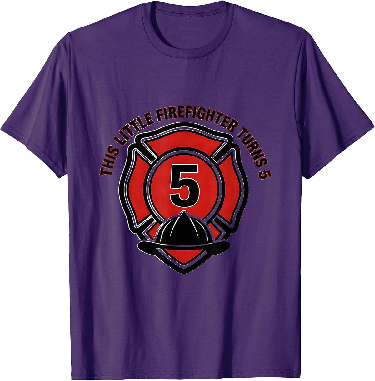 This Little Firefighter Turns 5 Fire Truck Birthday Boy T-Shirt - Purple