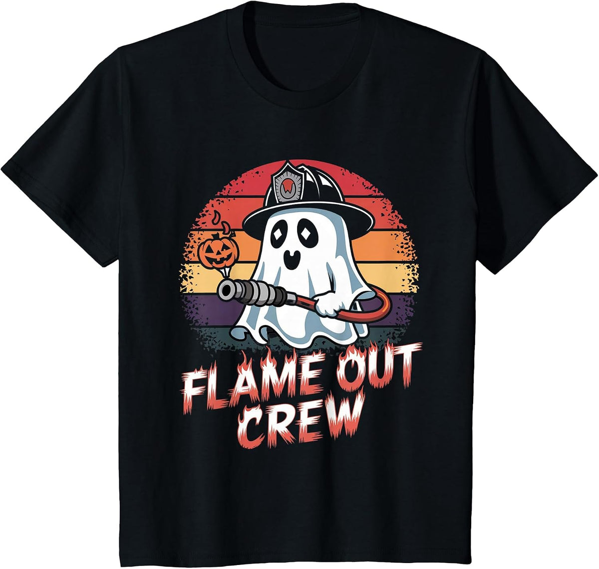 Flame Out Crew Ghost Firefighter Halloween Retro T-Shirt T-Shirt - Black