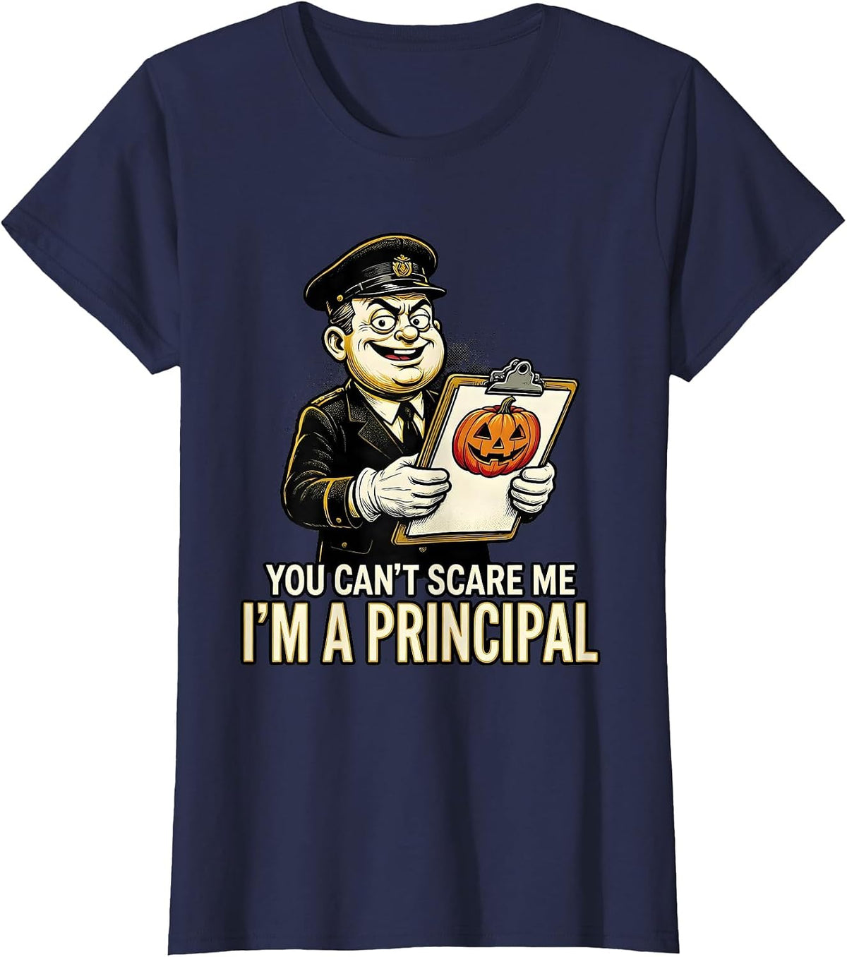 Women's You Can't Scare Me I'm A Principal Retro Cartoon Halloween T-Shirt - Navy Blue
