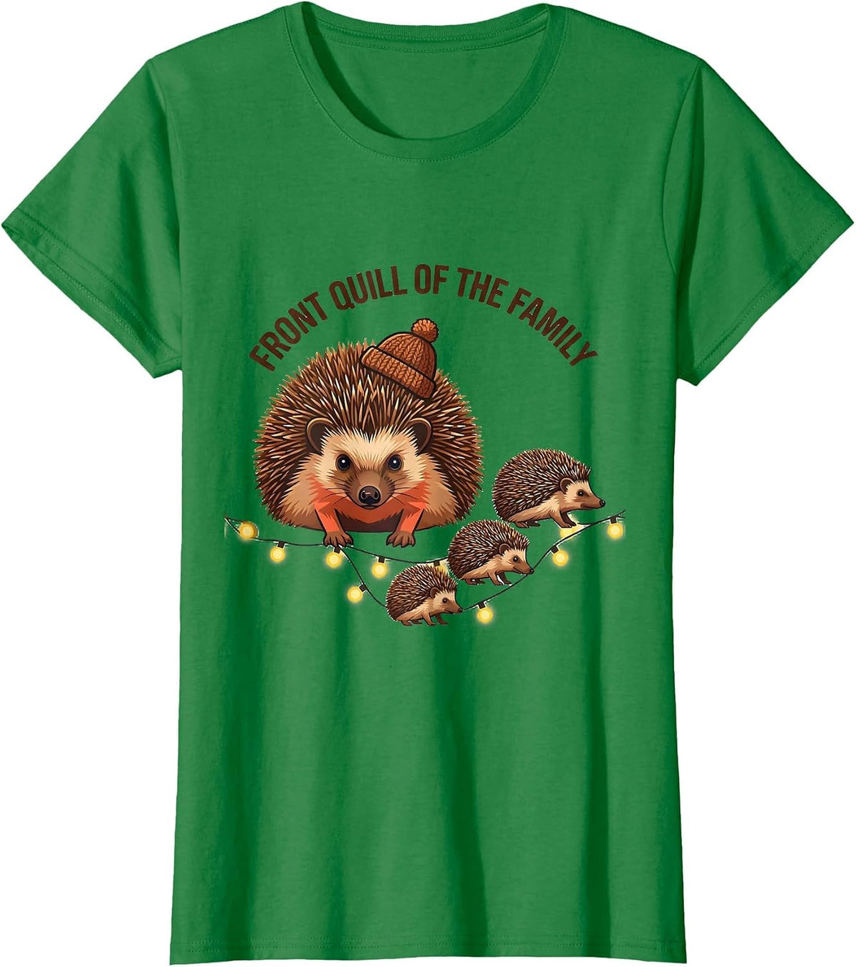 Women's Front Quill Of The Family Cute Hedgehog Christmas Humor Gift T-Shirt - Kelly Green