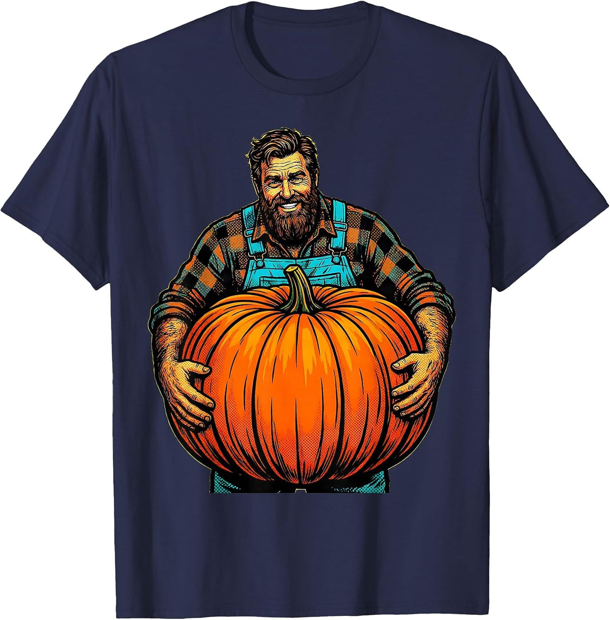 Bearded Farmer Cradling Pumpkin Harvest Tee T-Shirt - Navy Blue