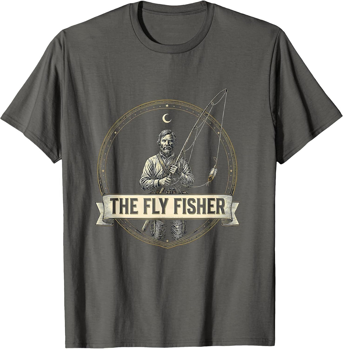 Men's The Fly Fisher Funny Tarot Card Angler Fishing Humor T-Shirt - Asphalt Grey