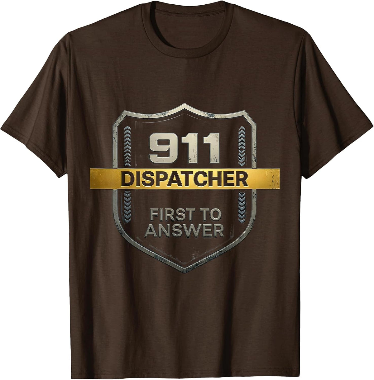 911 Dispatcher First To Answer Thin Gold Line Tribute T-Shirt - Brown