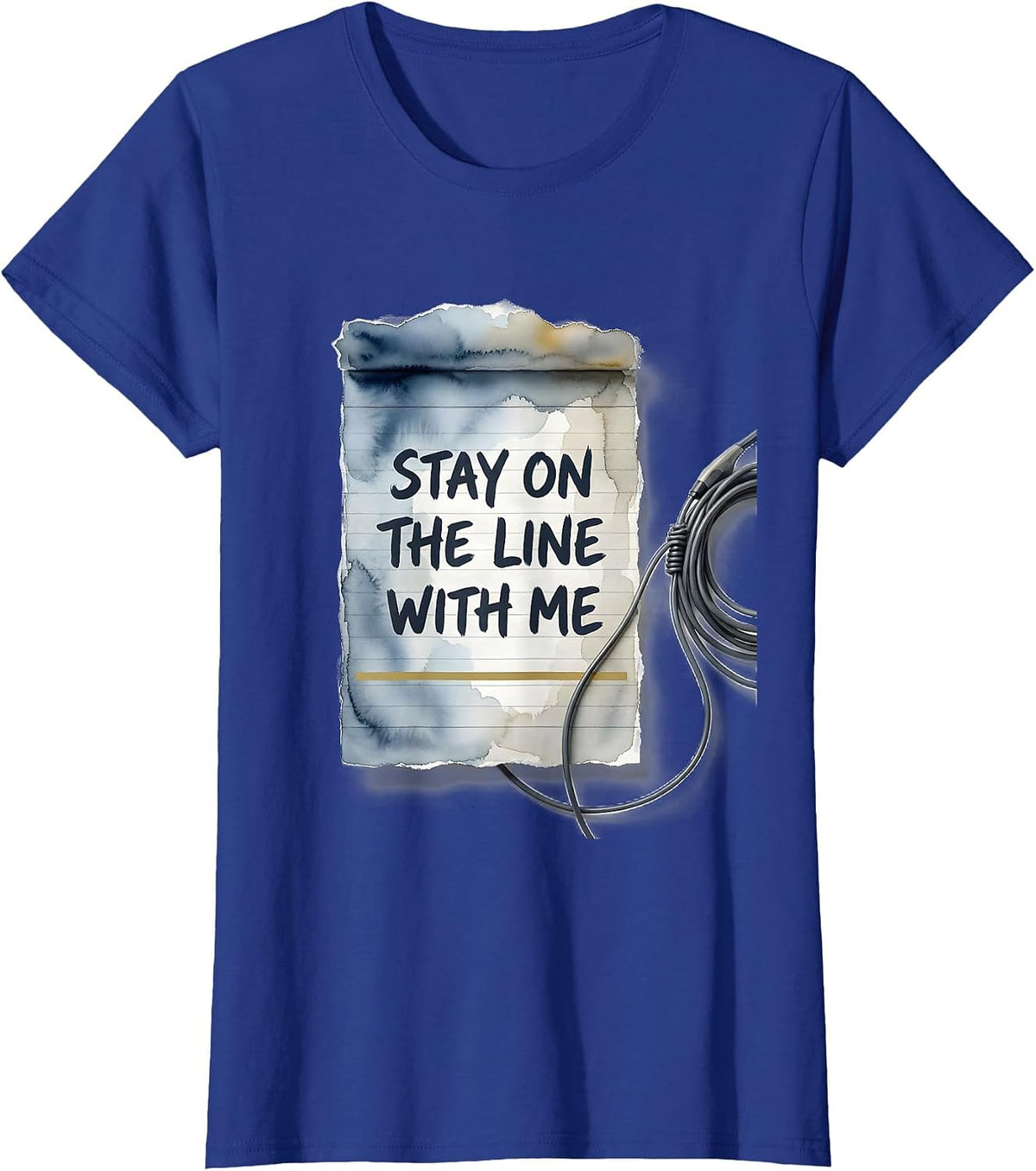 Women's Stay On The Line With Me Watercolor 911 Dispatcher Tribute T-Shirt - Royal Blue