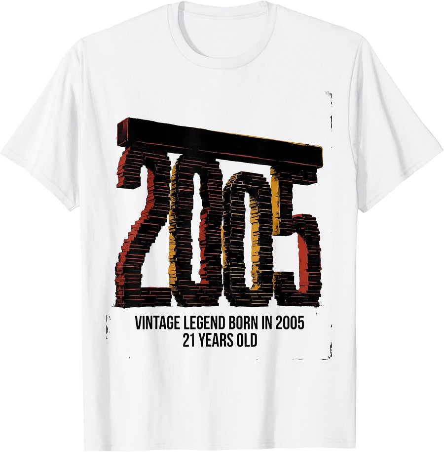 Men's Vintage Legend Born In 2005, 21 Years Old Birthday Humor T-Shirt - White