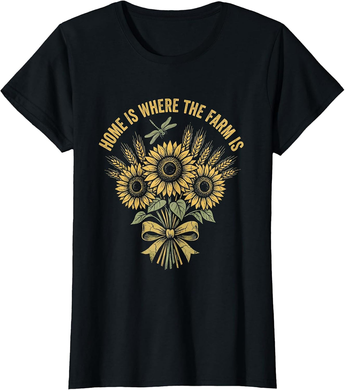 Women's Home Is Where The Farm Is Country Life Design T-Shirt - Black