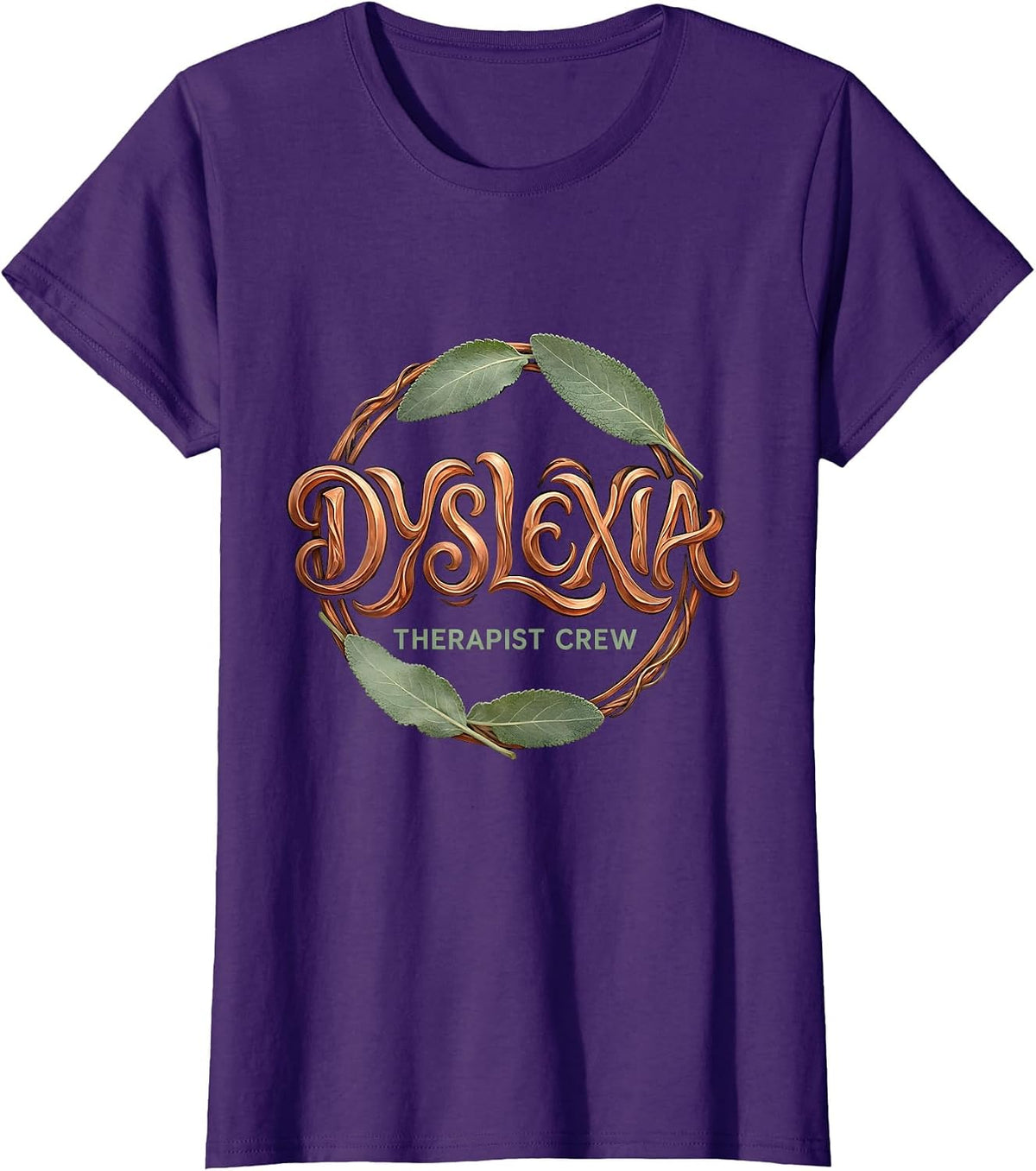 Dyslexia Therapist Crew Boho Typography Awareness Teacher T-Shirt - Purple