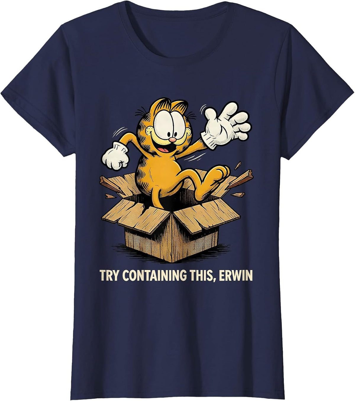 Women's Try Containing This, Erwin Retro Cartoon Quantum Physics T-Shirt - Navy Blue