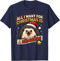 All I Want For Christmas Is A Hedgehog Funny Ugly Sweater T-Shirt - Navy Blue