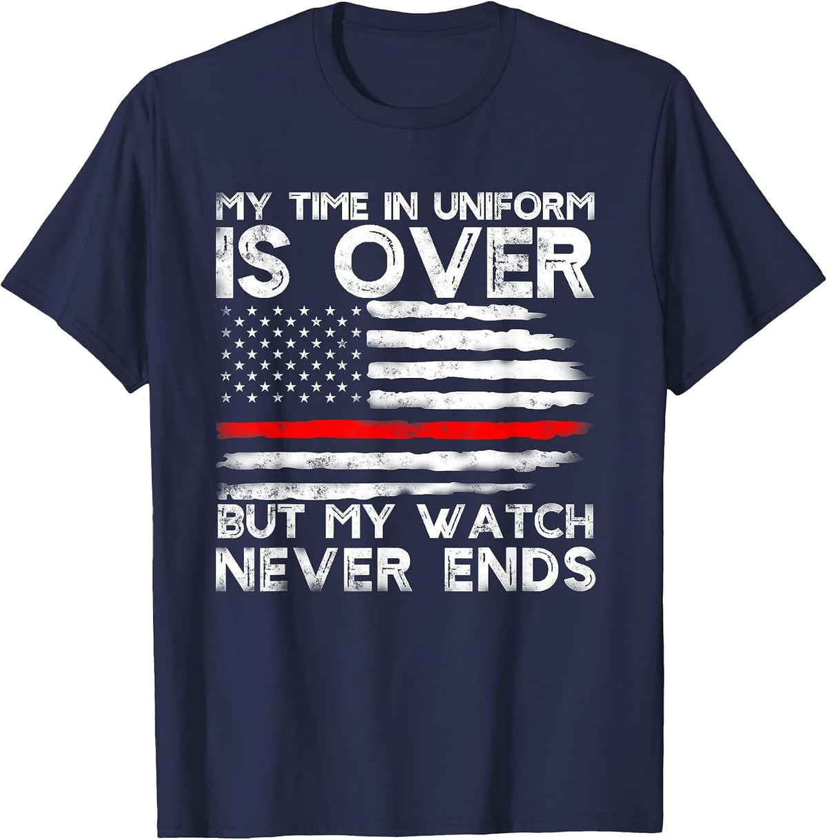Retired Firefighter Stripe American Flag Retirement Grandpa T-Shirt - Navy Blue