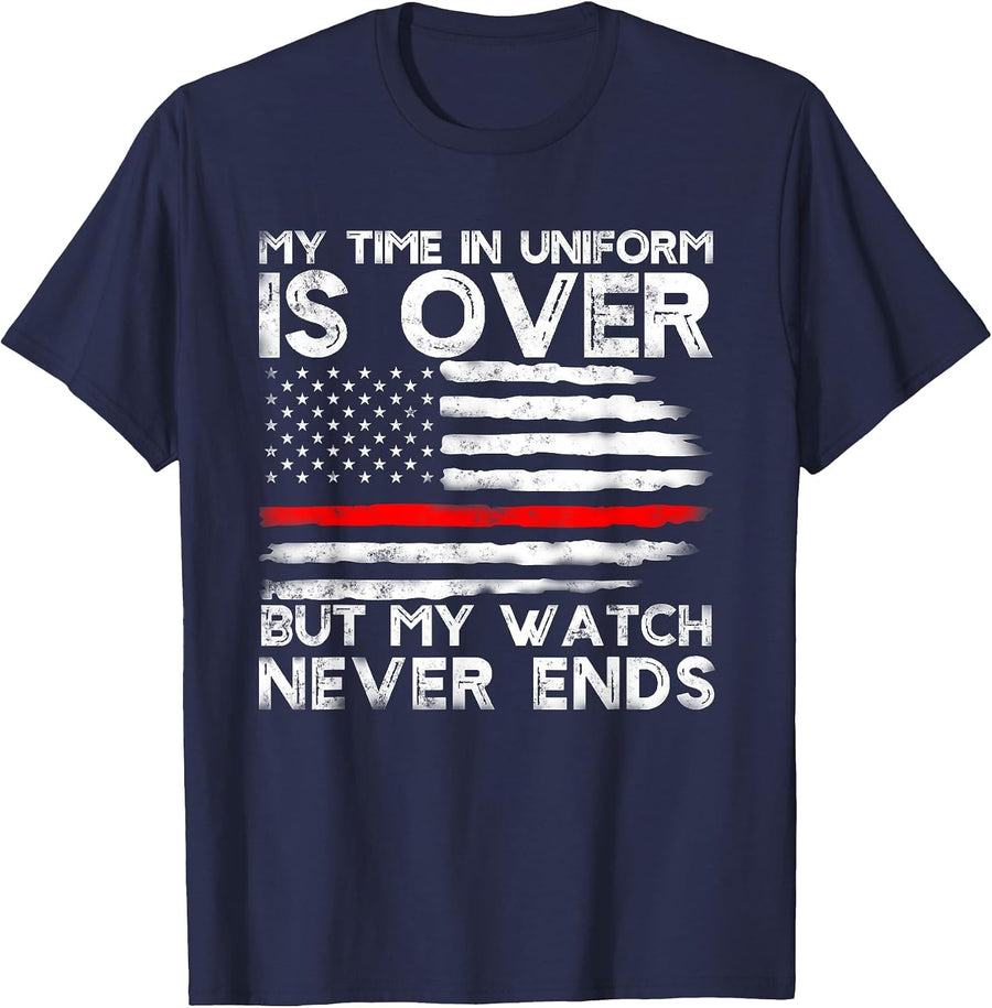 Retired Firefighter Stripe American Flag Retirement Grandpa T-Shirt - Navy Blue