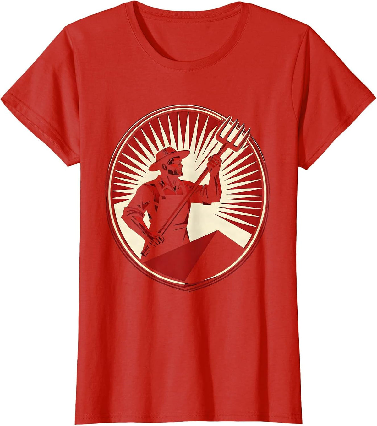Revolutionary Farmer Pitchfork Stormy Sky 1776 T-Shirt - Red
