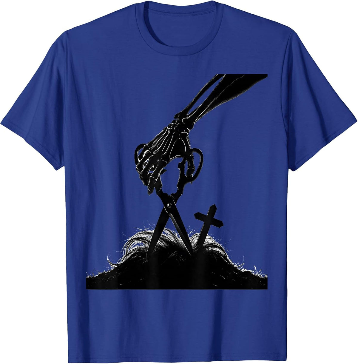Skeletal Haircut Silhouette Funny Hairdresser Halloween T-Shirt - Royal Blue