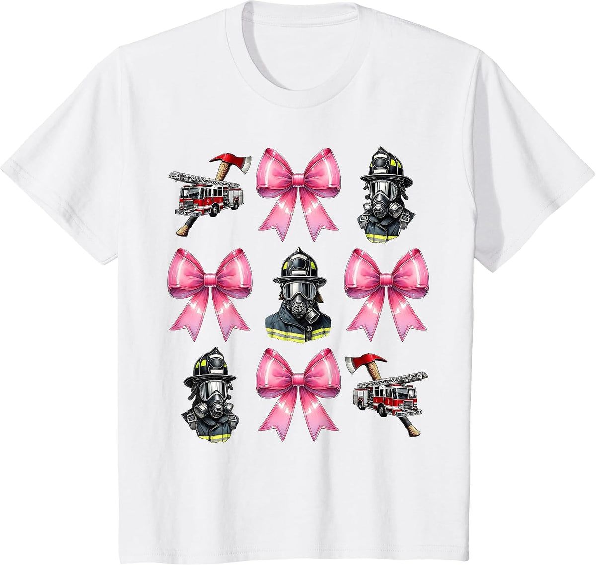 Coquette Bow Firefighting Firefighter Fire Truck Mom Girl T-Shirt - White