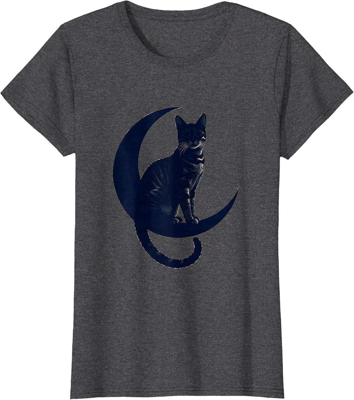 Women's Bengal Cat on Crescent Moon Celestial Design T-Shirt - Dark Heather Grey
