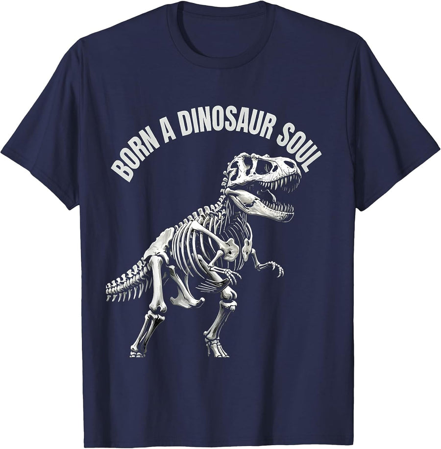 Born a Dinosaur Soul Dino Lover Design T-Shirt - Navy Blue