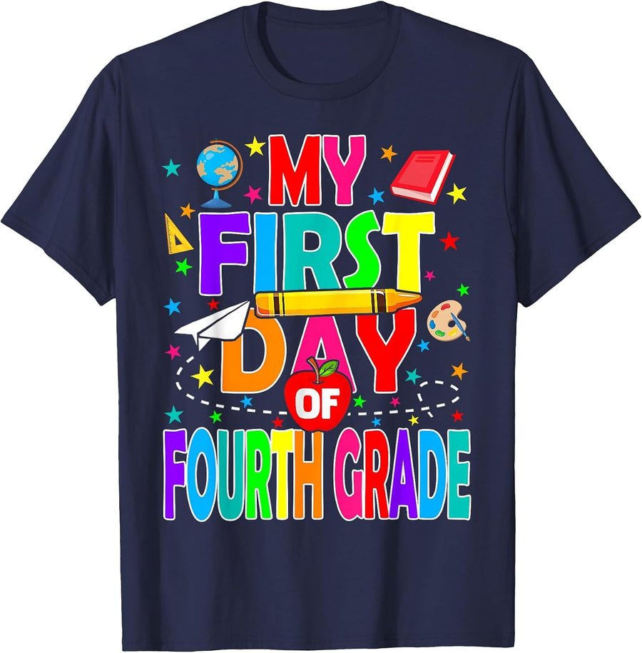 My First Day of Fourth Grade Back to School Boys Kids T-Shirt - Navy Blue