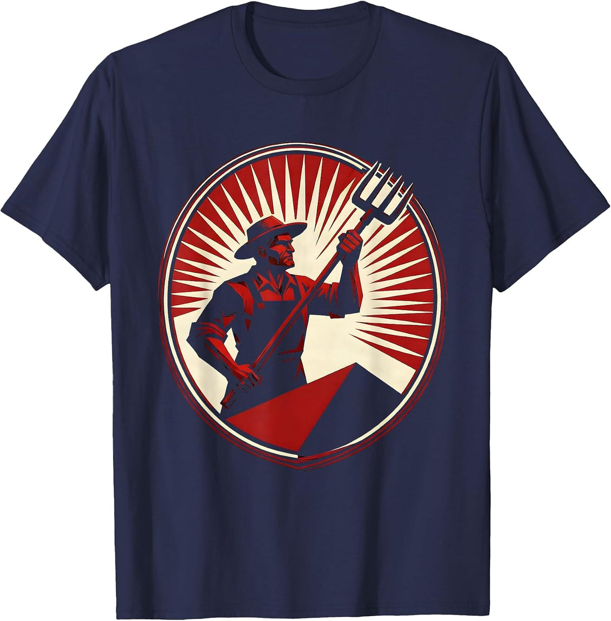 Revolutionary Farmer Pitchfork Stormy Sky 1776 T-Shirt - Navy Blue