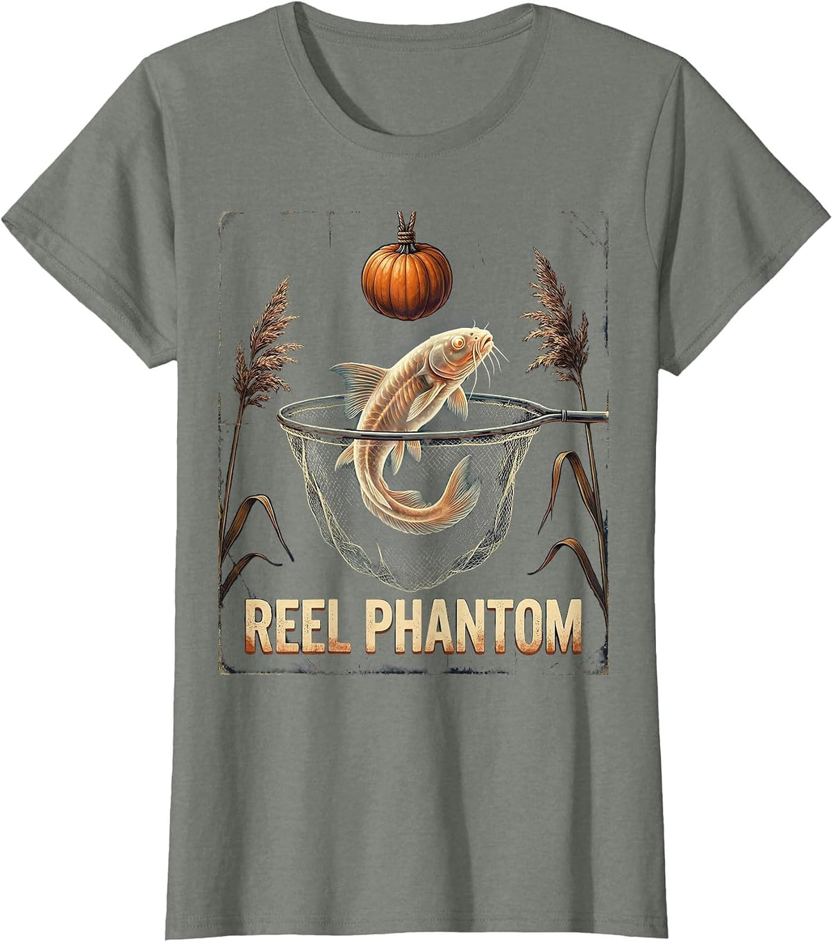 Women's Reel Phantom Vintage Halloween Fishing Ghost Fisherman Men T-Shirt - Olive Heather
