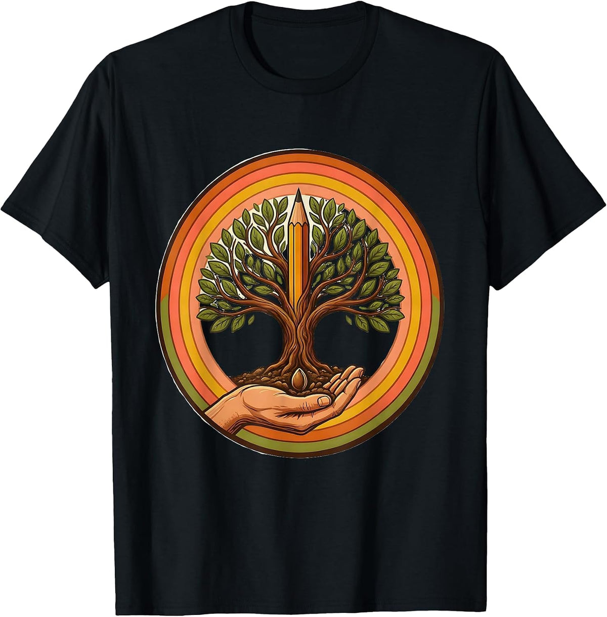 Men's 4th Grade Teacher Hand Planting Pencil Tree T-Shirt - Black