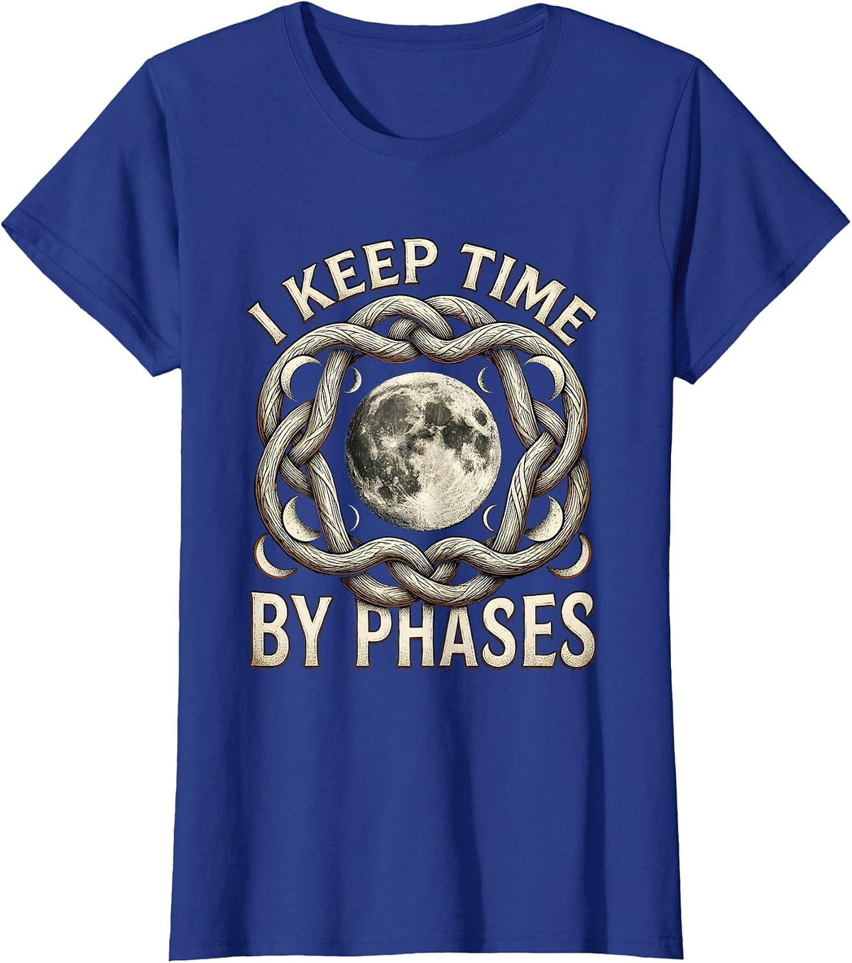 Women's I Keep Time By Phases Celestial Astronomy Boho Moon Phase T-Shirt - Royal Blue