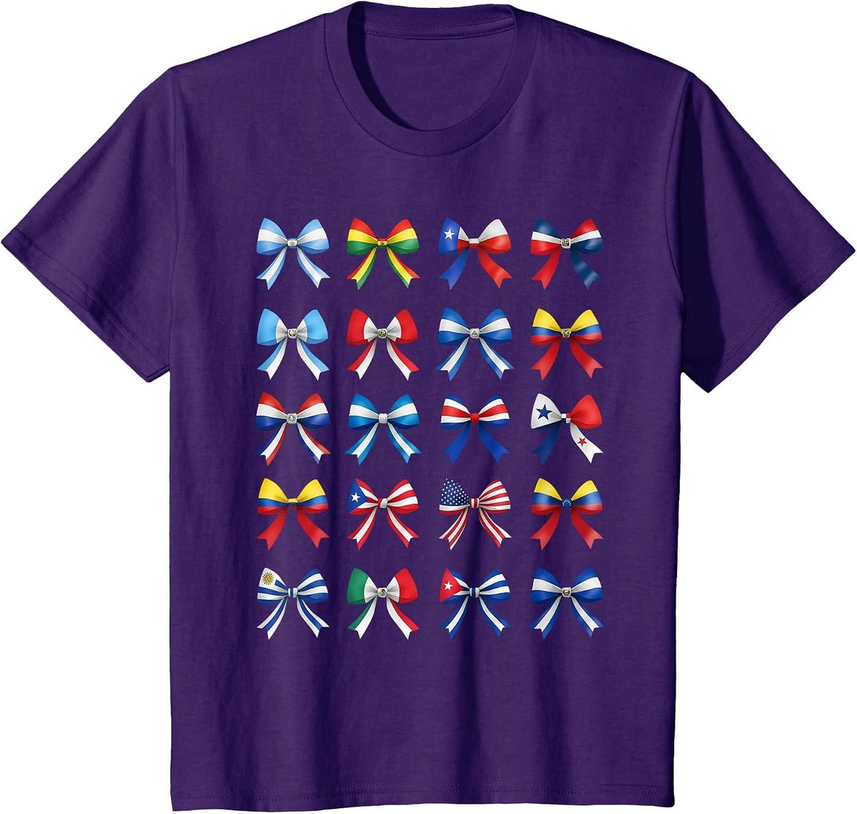 Hispanic Heritage Month Countries Flags Maestra Coquette Bow T-Shirt - Purple