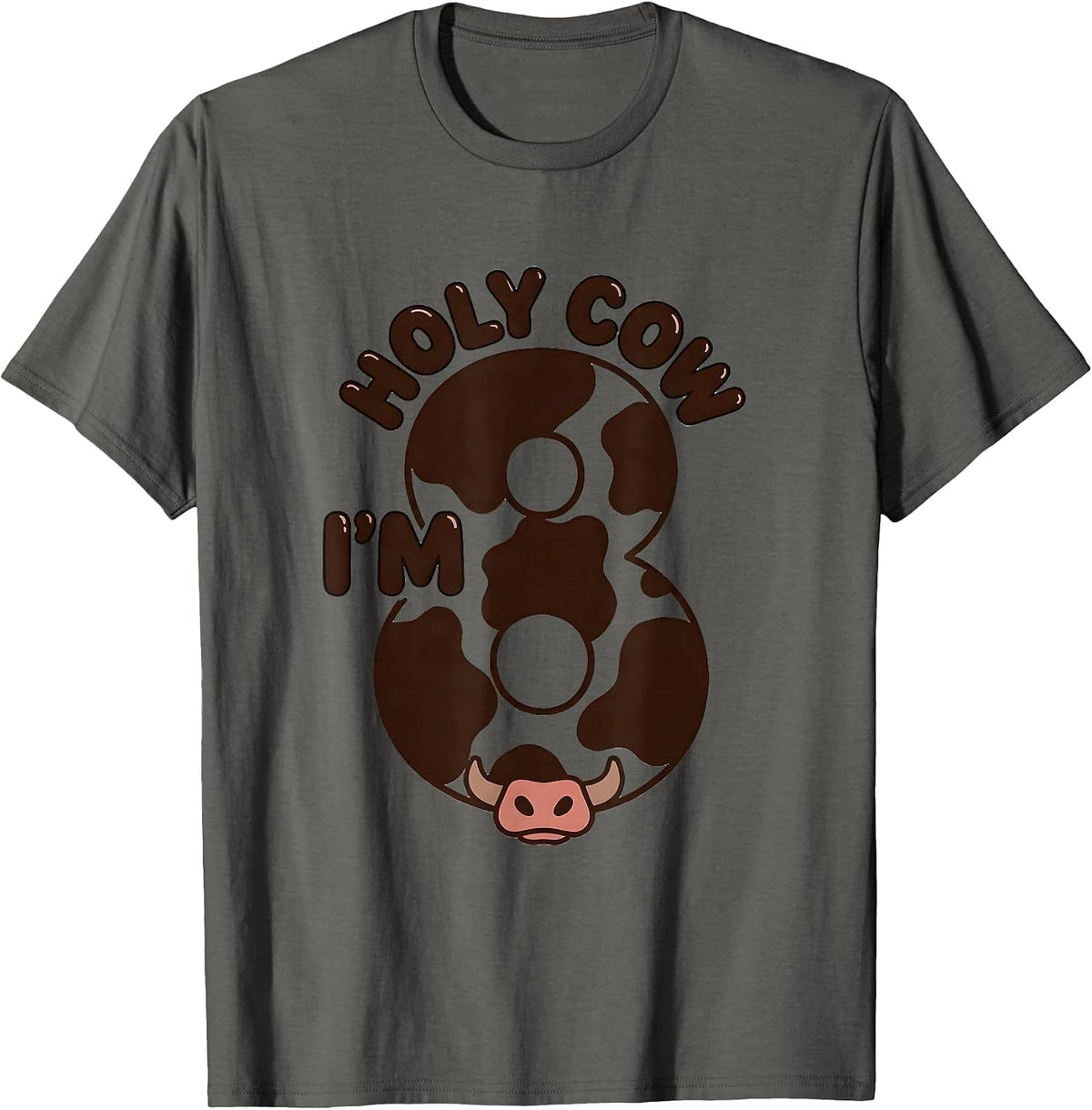 Men's Holy Cow I'm Eight Cute Highland Cow Birthday Girl Farm Mom T-Shirt - Asphalt Grey