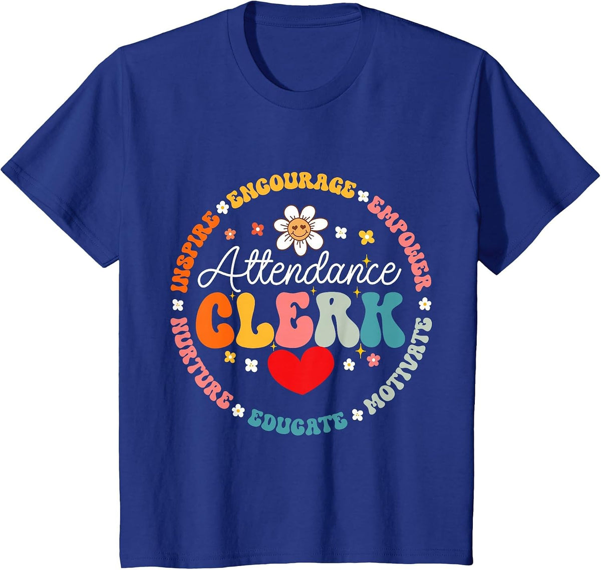 Groovy Attendance Clerk Back to School Appreciation Week T-Shirt - Royal Blue