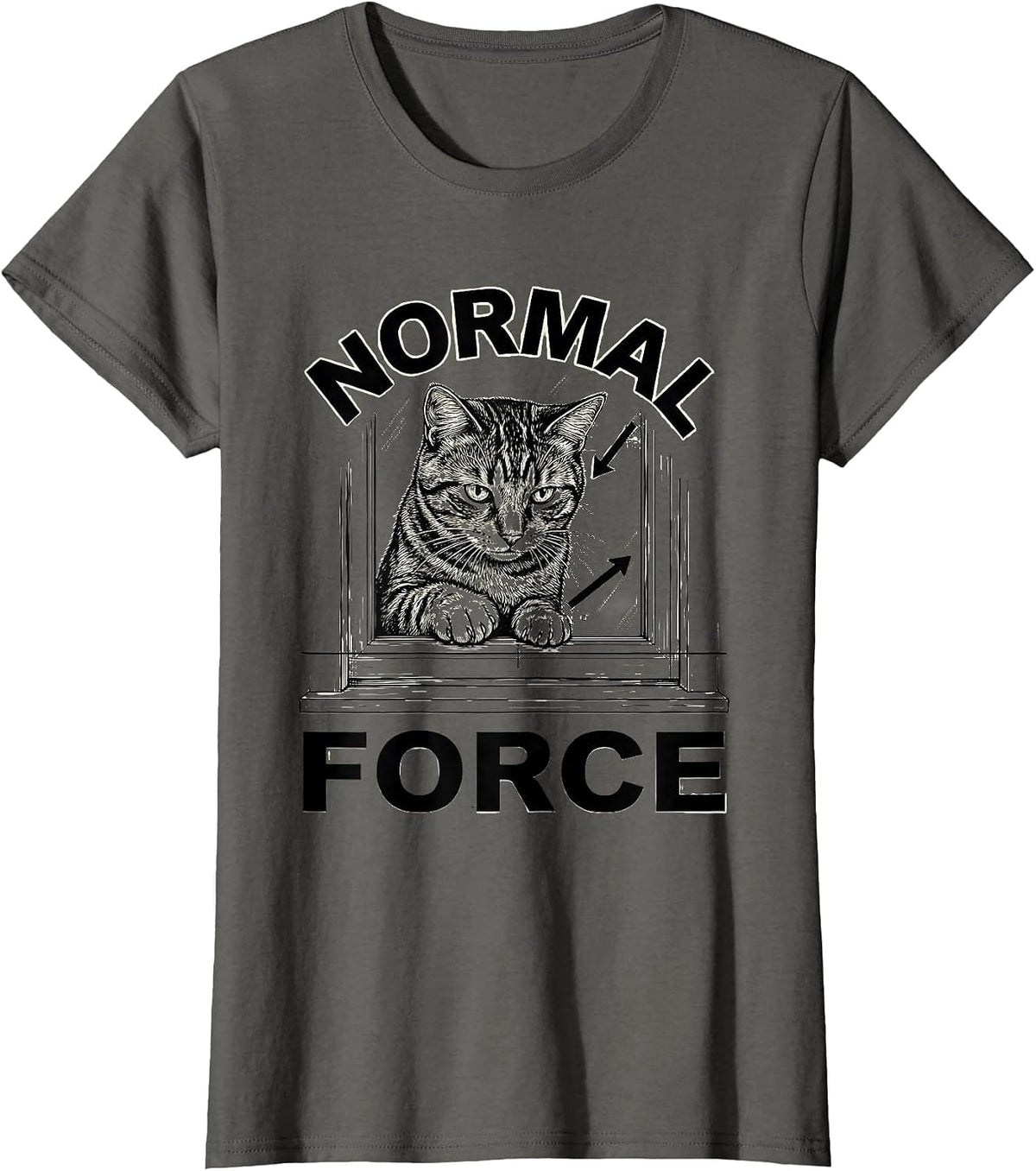 Women's Normal Force Funny Cat Physics Science Teacher Gift T-Shirt - Asphalt Grey