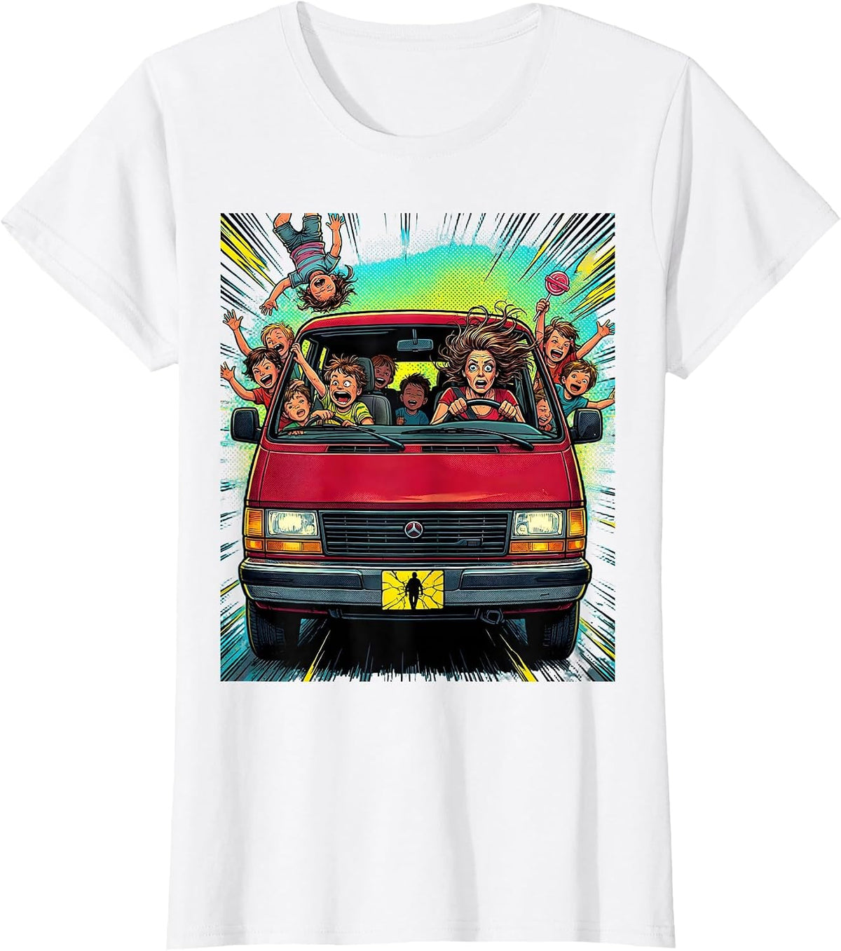 Women's Funny Mom Minivan Chaos Graphic Tee T-Shirt - White