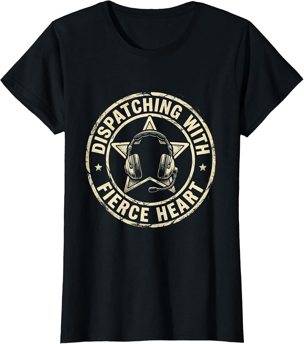 911 Dispatcher Dispatching with Fierce Heart Design T-Shirt - Black