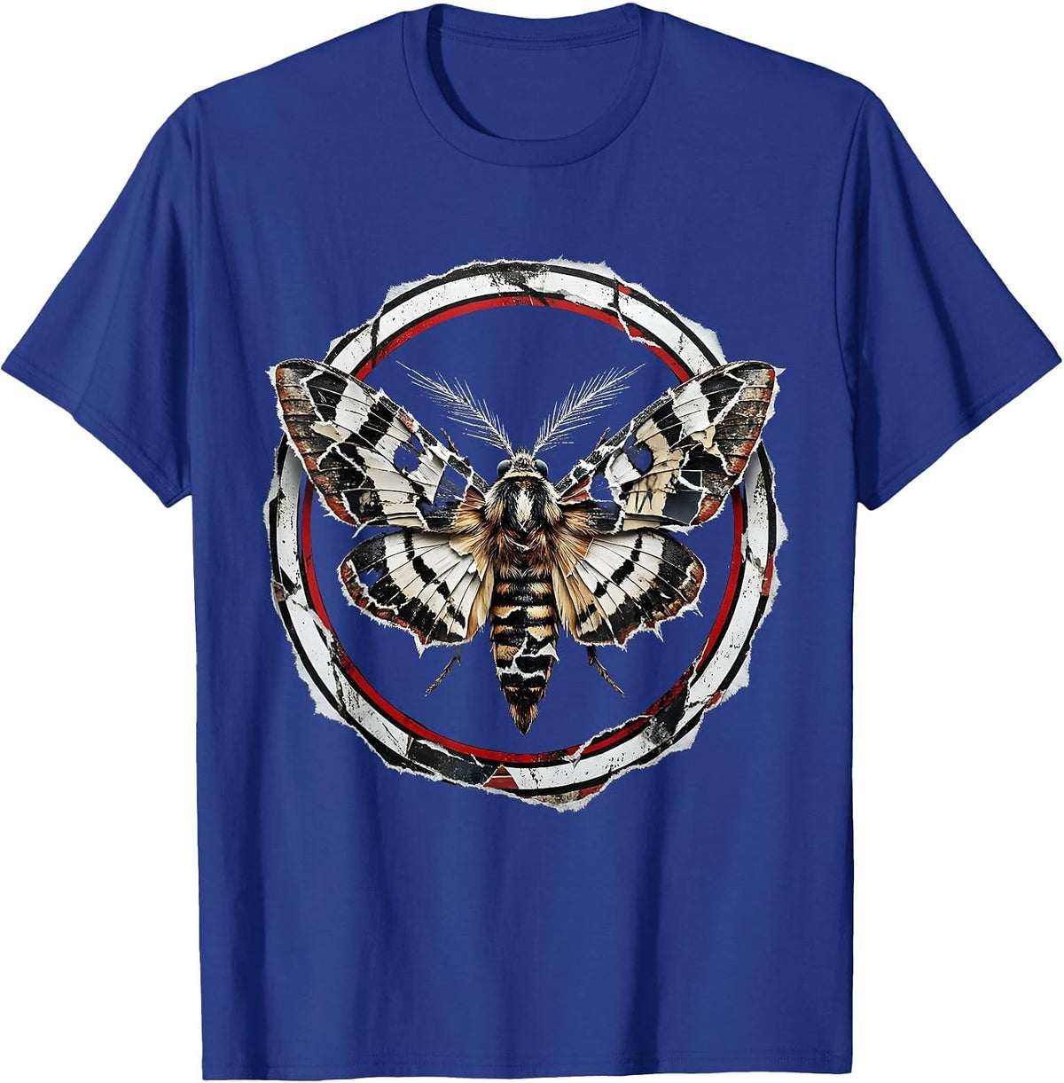 Grunge Moth Torn Newspaper Wings Illustration T-Shirt - Royal Blue