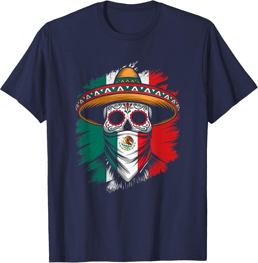 México Mexico Skull Cinco De Mayo Tijuana Pride Mexican T-Shirt - Navy Blue