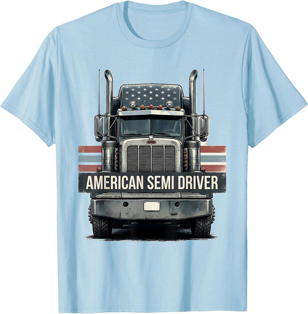 Men's American Semi Driver Patriotic Semi Truck Driver Trucker T-Shirt - Baby Blue
