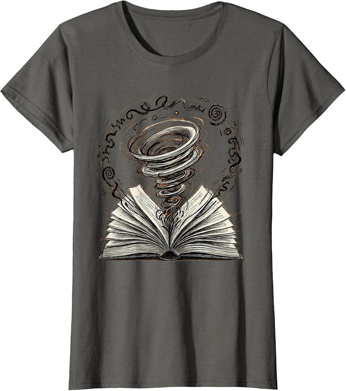 Women's Dyslexia Awareness Open Book Swirling Letters T-Shirt - Asphalt Grey