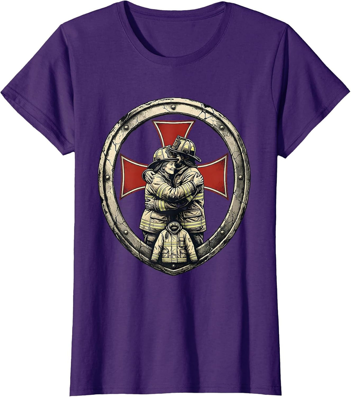 Women's Firefighter Parent Family Pride Distressed Thin Red Line T-Shirt - Purple