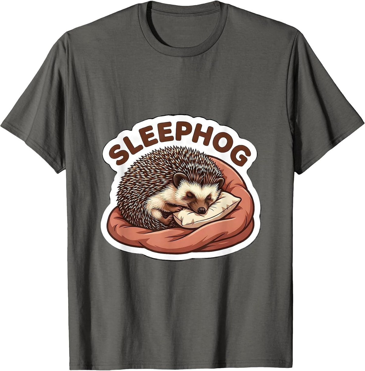 Sleephog Cute Sleeping Hedgehog Animal Lover Humor T-Shirt - Asphalt Grey