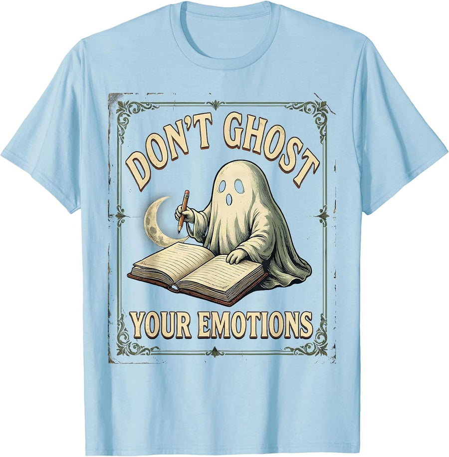Men's Don't Ghost Your Emotions Vintage Ghost Mental Health T-Shirt - Baby Blue