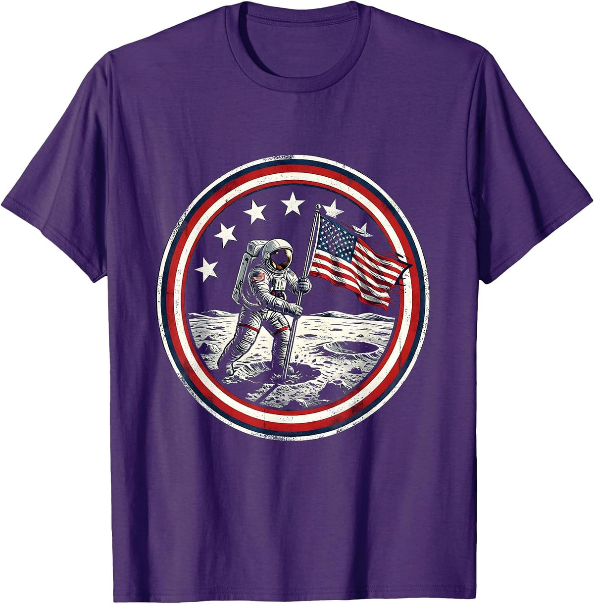 Astronaut Moon Flag Planting Space Explorer T-Shirt - Purple