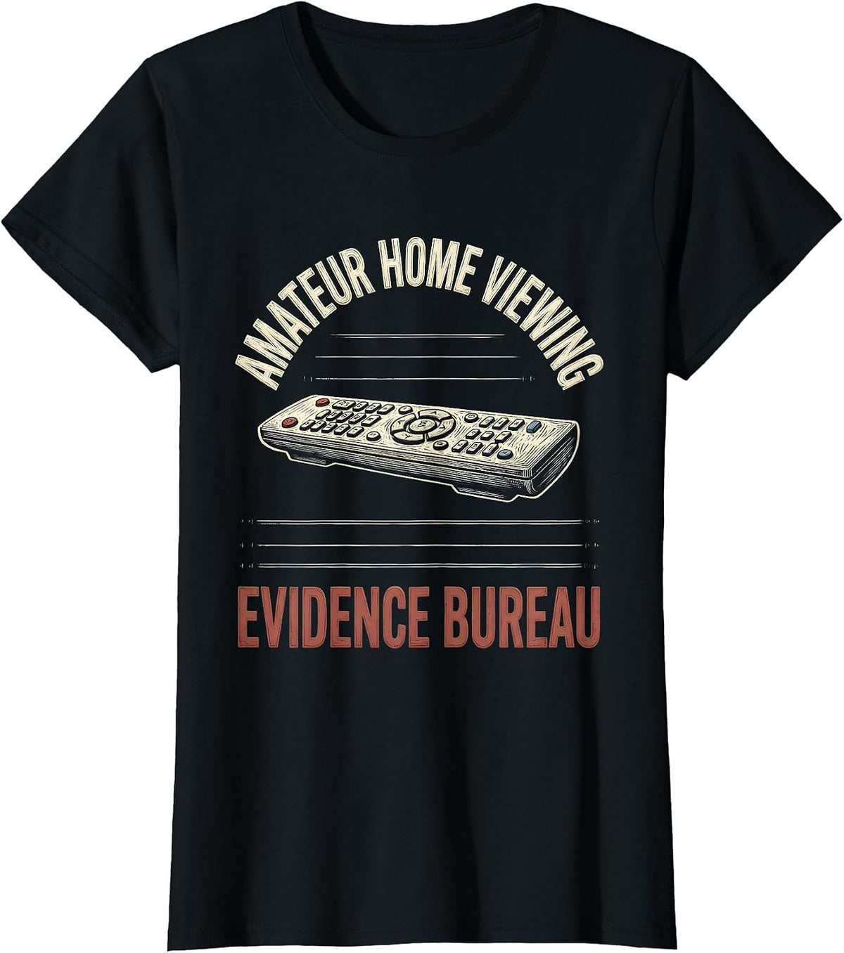 Amateur Home Viewing Evidence Bureau Funny True Crime Couch T-Shirt - Black