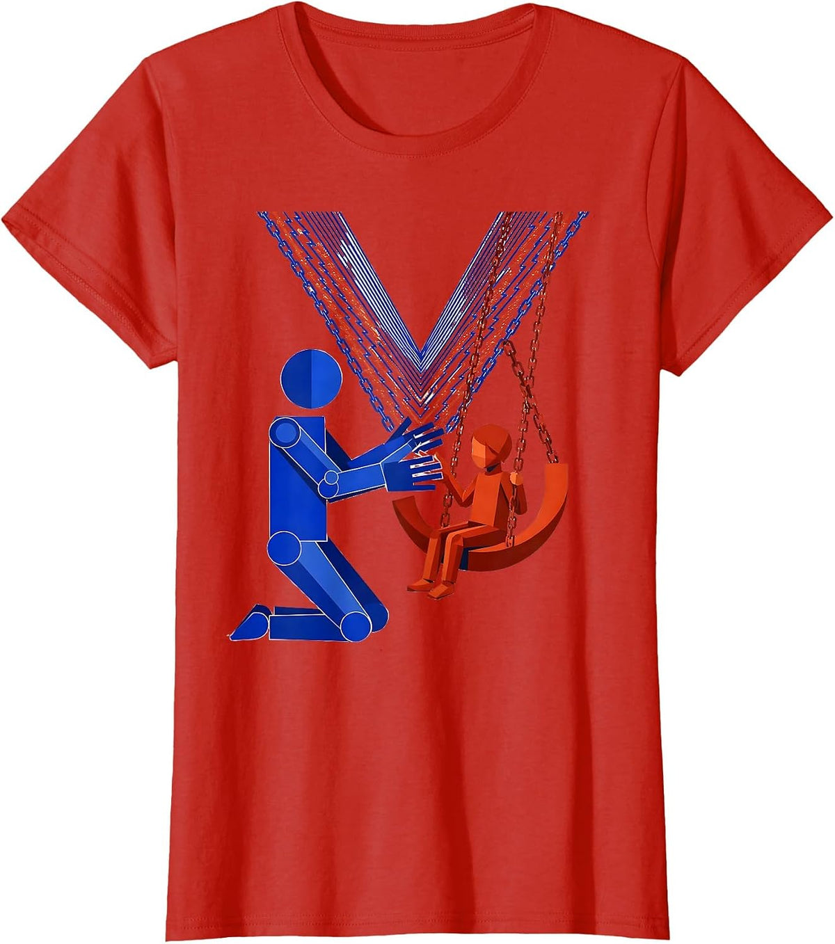 Women's Occupational Therapist Kneeling With Child on Swing T-Shirt - Red
