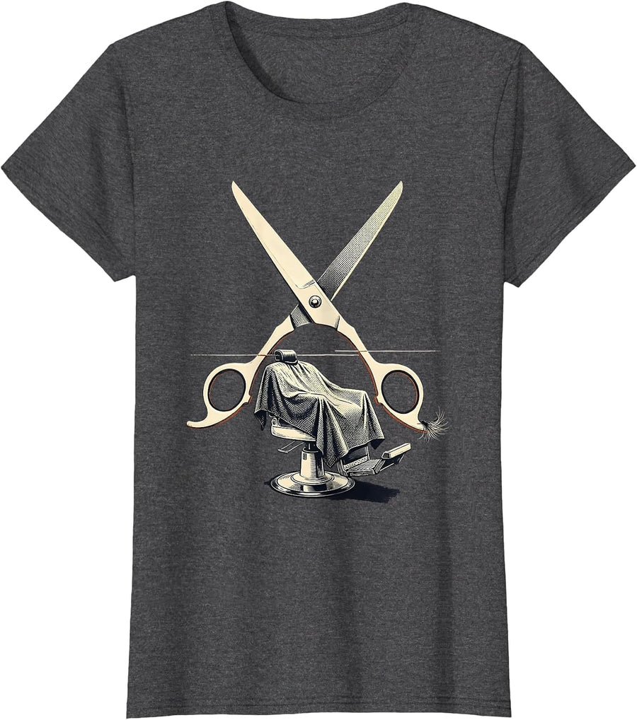 Women's Oversized Shears Barber Cape Hairdresser Gift T-Shirt - Dark Heather Grey
