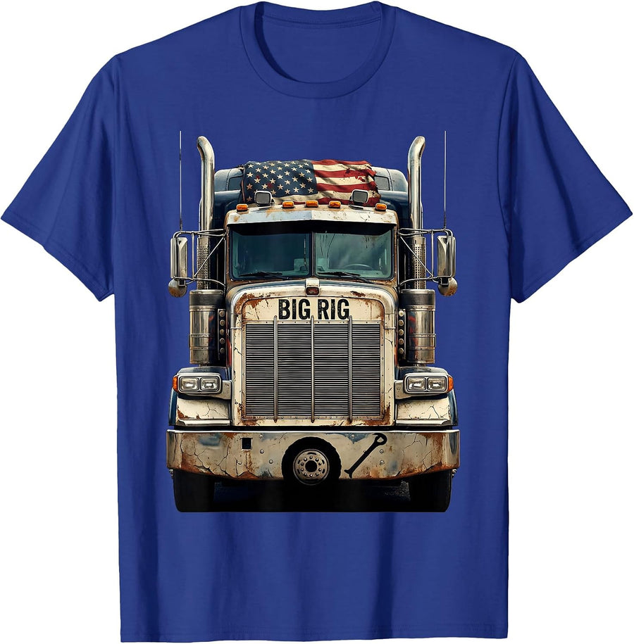 BIG RIG Distressed Semi Truck Driver Patriotic Pride T-Shirt - Royal Blue