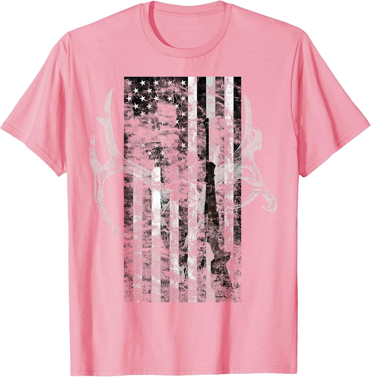 Hunting Deer Skull Flag t-Shirt Hunters - Pink