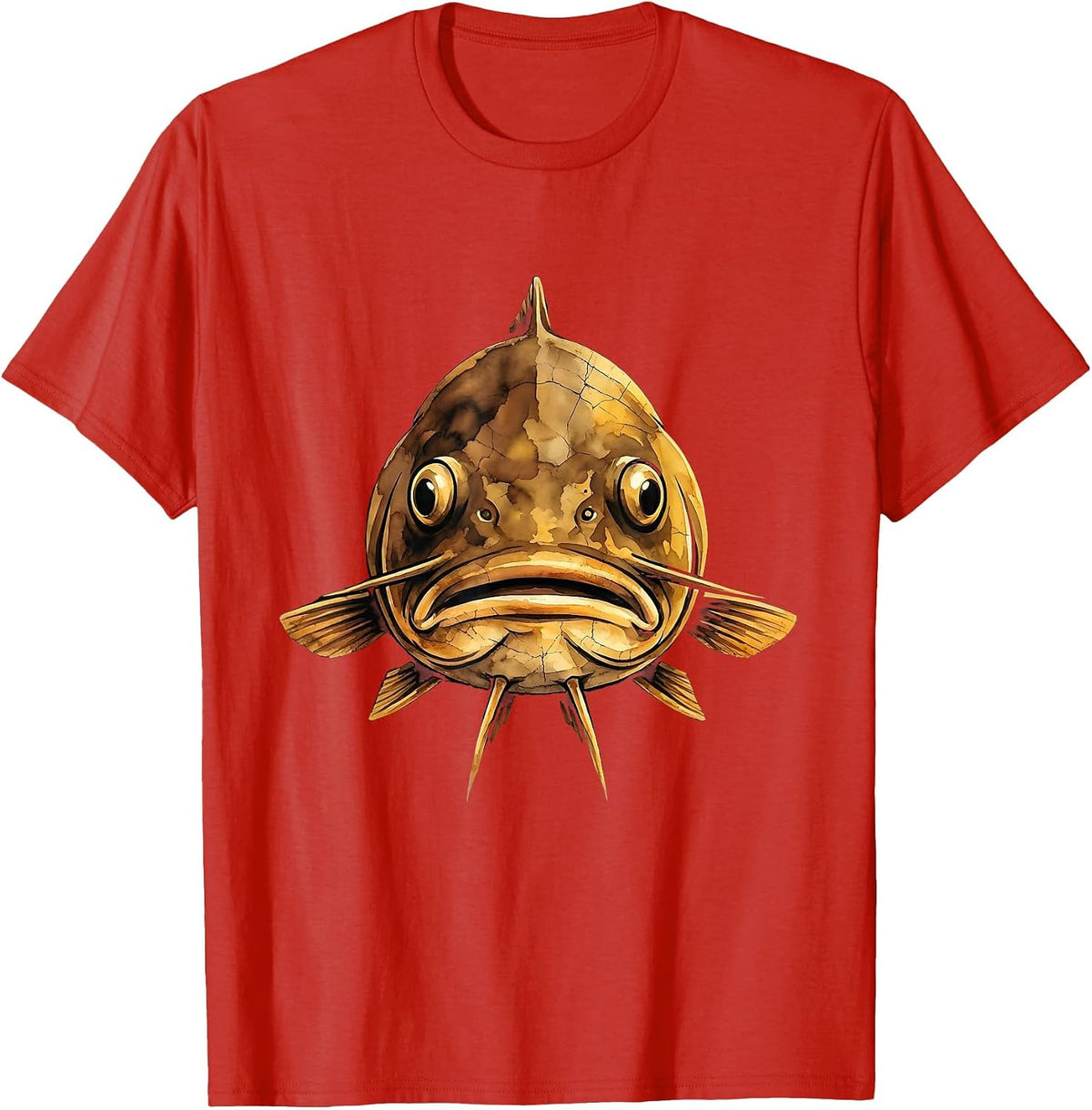 Catfish Close-Up Bold Fishing Graphic T-Shirt - Red