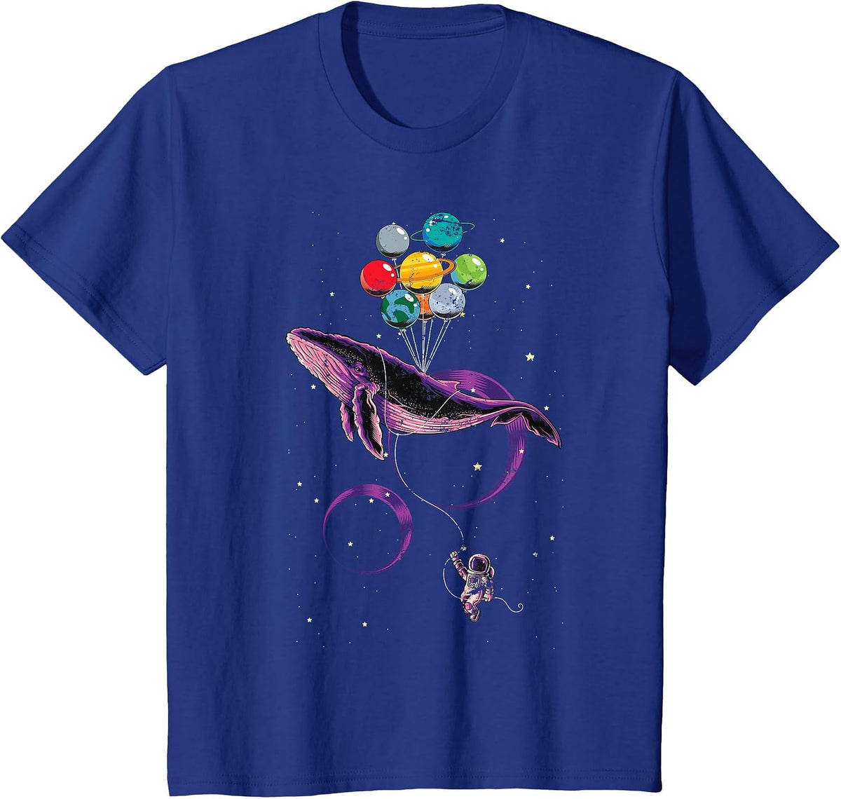 Solar System Planets Balloon Blue Whale Space Astronaut T-Shirt - Royal Blue