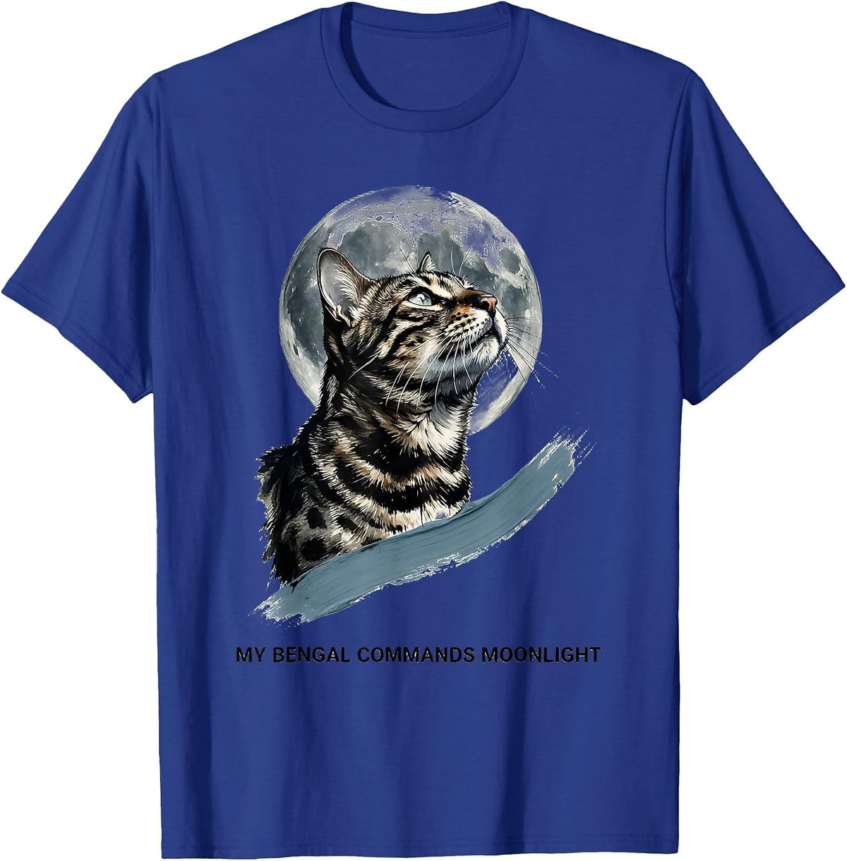 My Bengal Commands Moonlight Ink Brush Retro Cat Lover Humor T-Shirt - Royal Blue