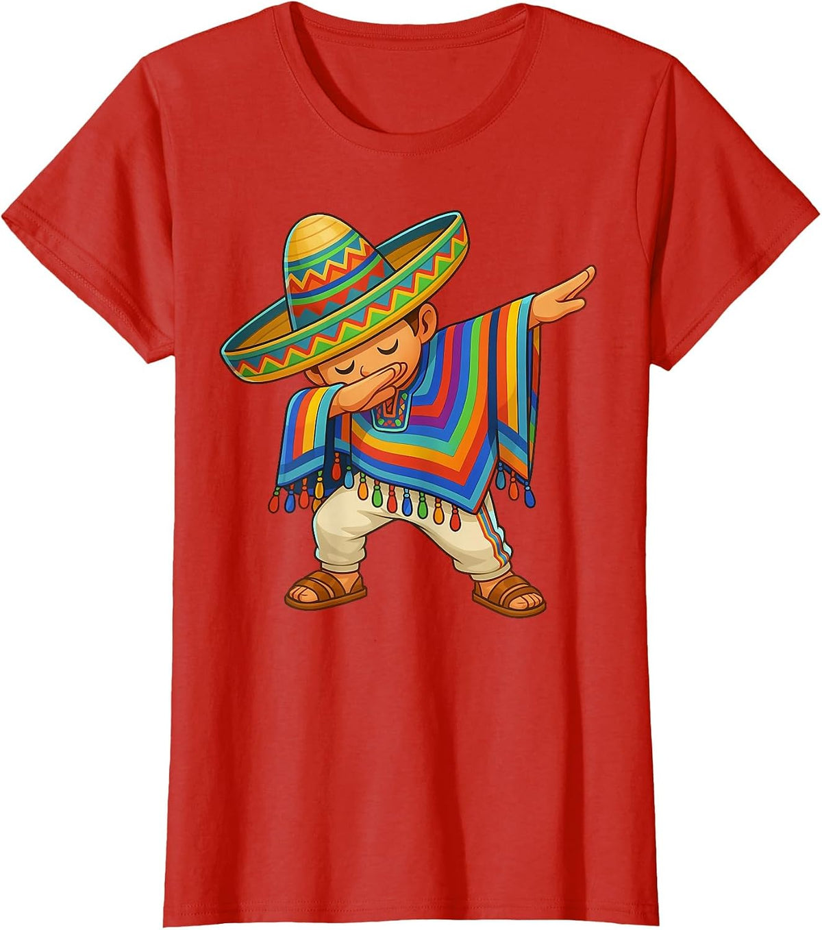 Happy Cinco De Mayo Mexican Boy Dabbing Poncho Party Kid T-Shirt - Red