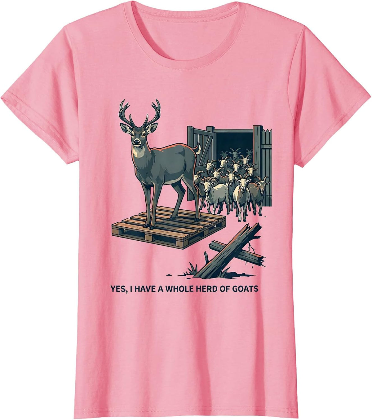 Women's Yes I Have A Whole Herd Of Goats Funny Goat Lover Farmer T-Shirt - Pink