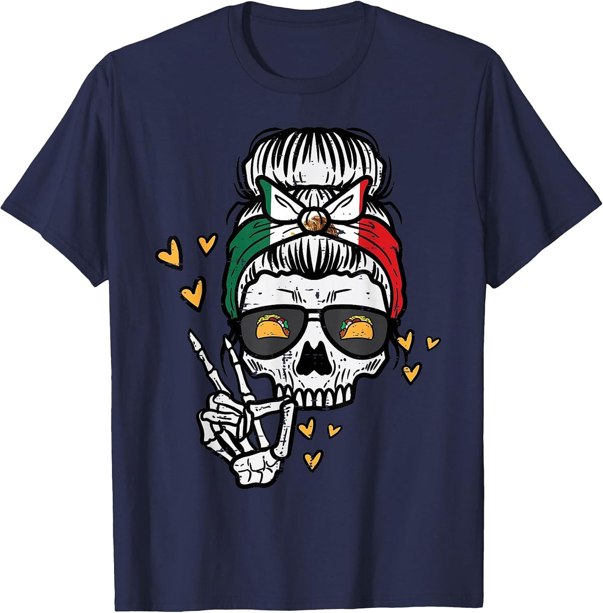 Skeleton Women Mexico Cinco De Mayo Mexican Independence Day T-Shirt - Navy Blue